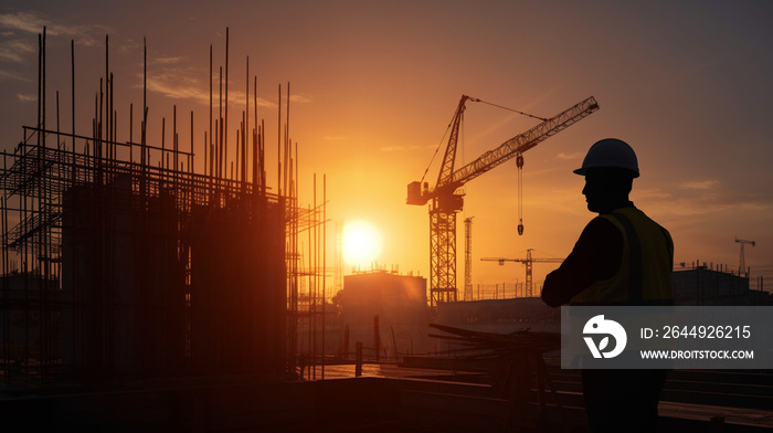 construction site at sunset