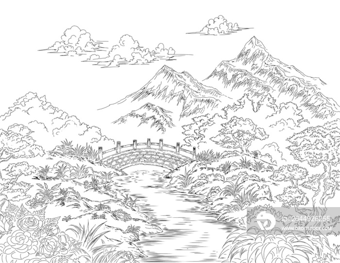 Beautifull Landscape Coloring Page For Adult and Kid