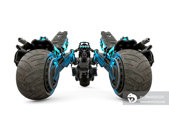 three wheel war machine on white background front view