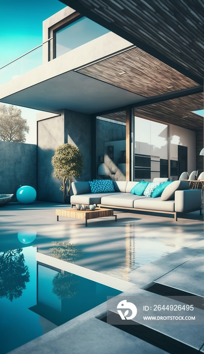 Modern patio outdoor with swimming pool