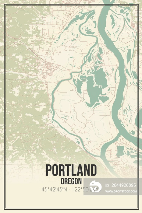 Retro US city map of Portland, Oregon. Vintage street map.