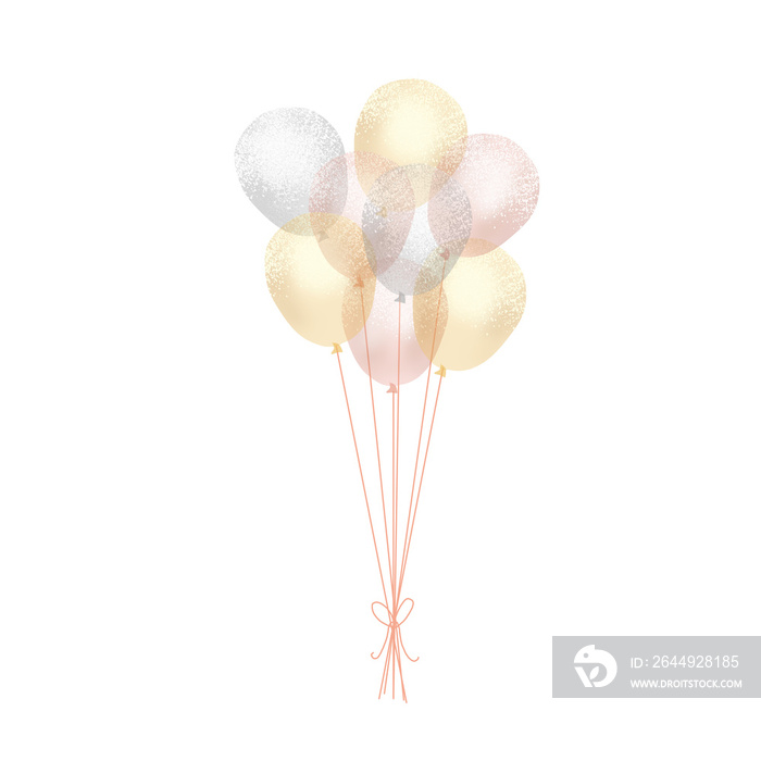 Glossy balloons on transparant background. Gold, silver, and pink balloons for decoration