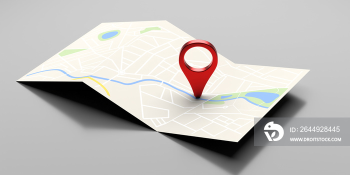 Map pointer location, travel and navigation planning concept. 3d illustration