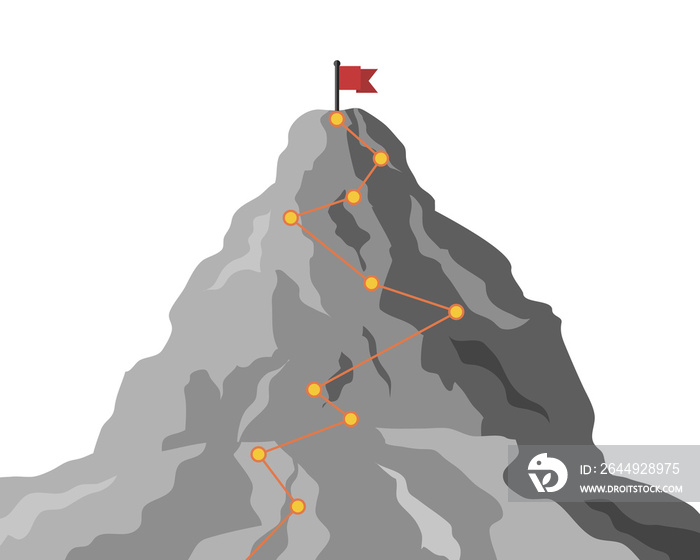 Climbing route to peak mountain. business success concept.