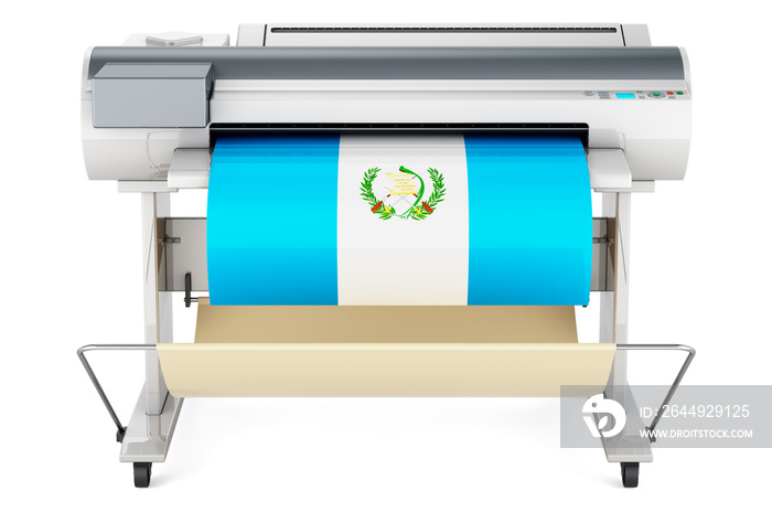 Wide format printer, plotter with Guatemalan flag. 3D rendering