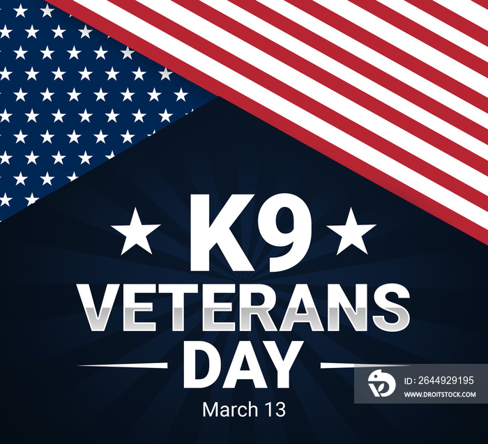 K9 Veterans Day Wallpaper with American flag style template and typography in the center. US national k9 veterans day background