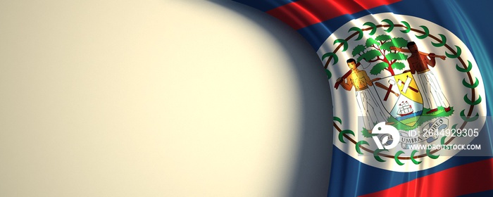 Belize Flag. 3d illustration of the waving national flag with a copy space. Central America, Caribbean country flag.