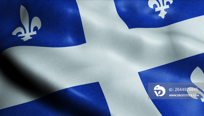 3D Waving Flag of Quebec Province or Territory of Canada Closeup View