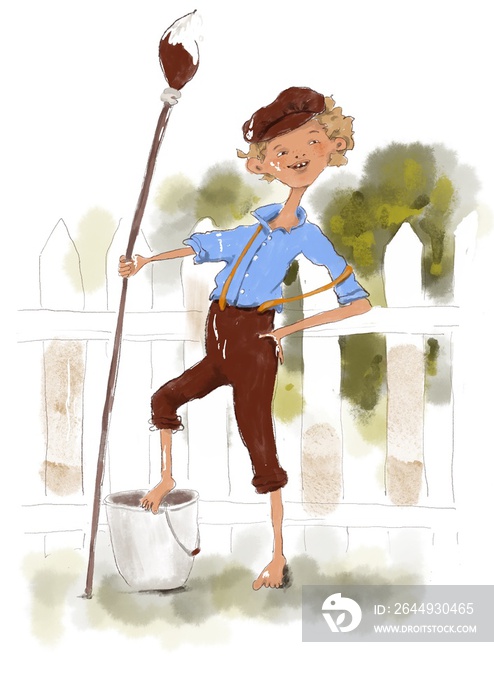 Tom Sawyer  naughty boy with paint bucket