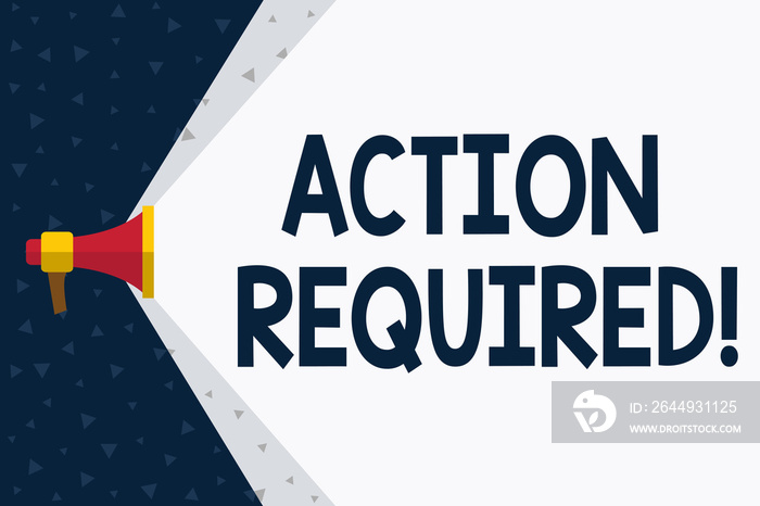 Word writing text Action Required. Business photo showcasing recipient that sender task to be completed within deadline Megaphone Extending the Capacity of Volume Range thru Blank Space Wide Beam