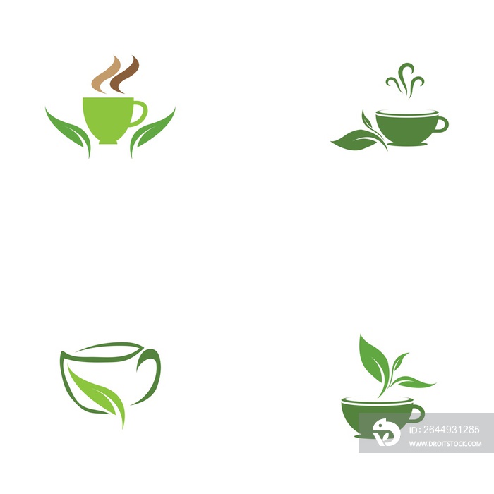 leaf shoots green organic tea mug leaf logo symbol design idea
