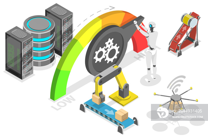 3D Isometric Flat  Conceptual Illustration of Level Of Automation