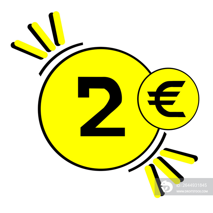 2 euro,two euro black number in yellow circle with black border