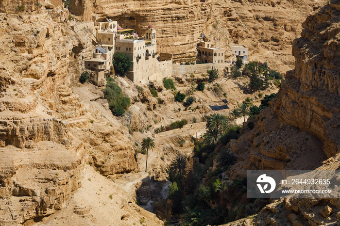 Wadi Quelt with Eastern Orthodox Monastery of Saints George in Palestine