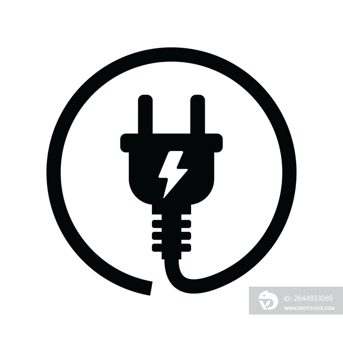 Electric plug icon. Electric power plug sign. Square shape. Isolated design for illustration or sticker template