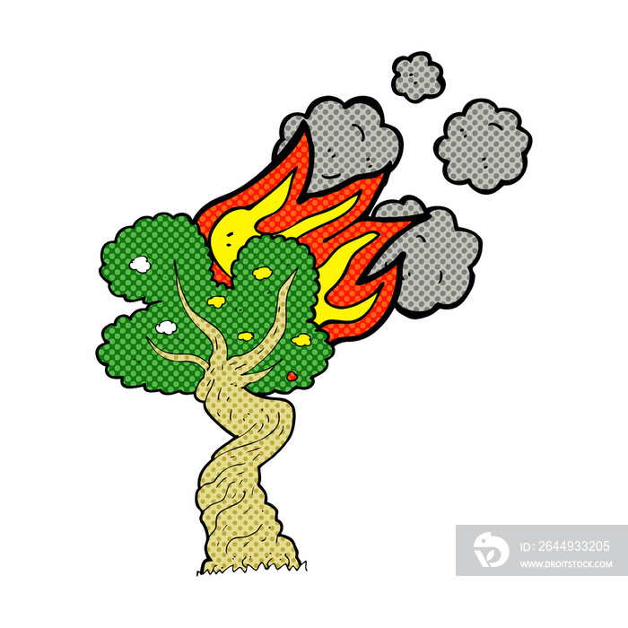 cartoon burning tree