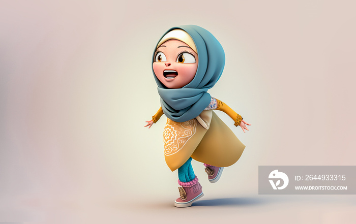 cute and lovely muslim girl character, AI generate