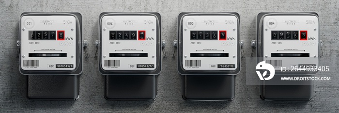 Electricity meters and concrete wall - 3D illustration