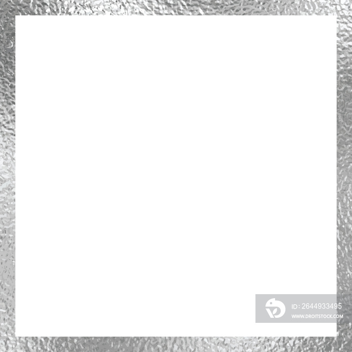 Square silver foil  illustration, shiny glossy border isolated on transparent background, design  for luxury card, banner template, png, clip art,cut out