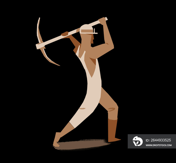 Graphic illustration of a miner swinging a pick axe