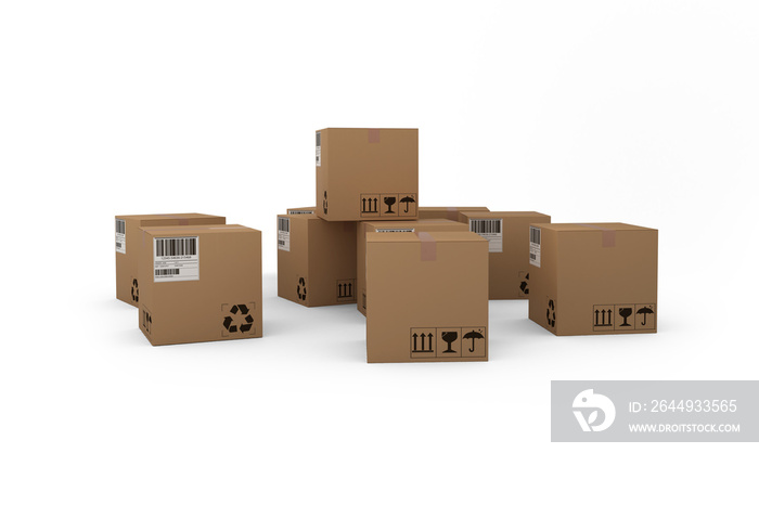 Group of computer graphic cardboard boxes