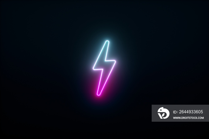 neon bolt, electric thunder, 3d render