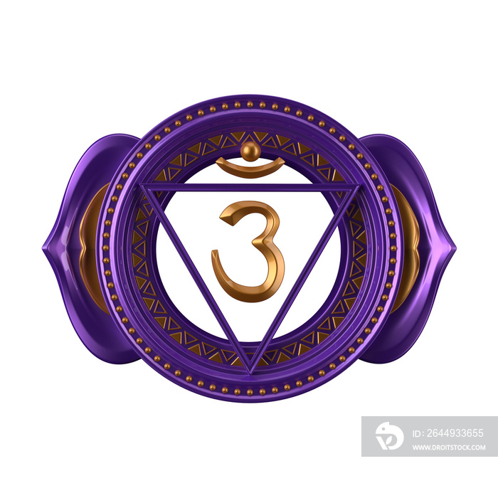 abstract indigo Ajna chakra symbol, 3d modern illustration