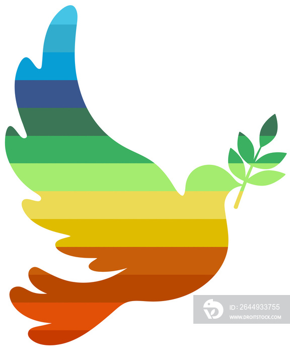 Dove of peace. Isolated illustration rainbow bird. Colored silhouette of a flying bird. Symbol of peace without war.