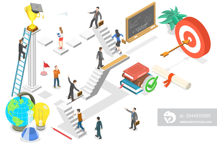 3D Isometric Flat  Conceptual Illustration of Educational Growth