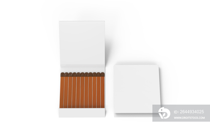 Paper book of matches mockup template on isolated white background, matchsticks in a matchbox, 3d illustration