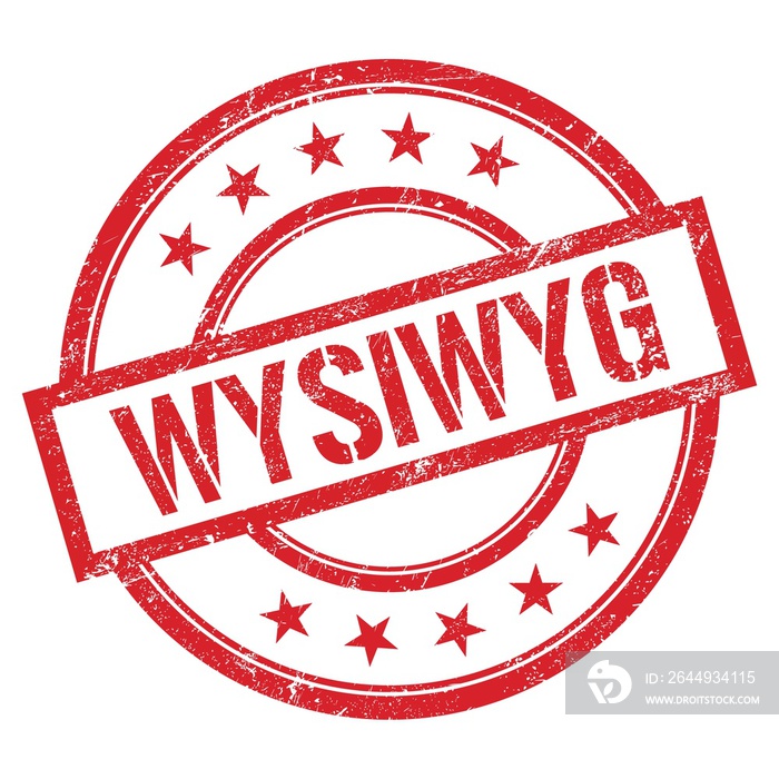 WYSIWYG text written on red vintage stamp.