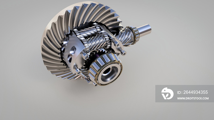 High quality 3d rendering of automotive component, torsen differential closeup isolated