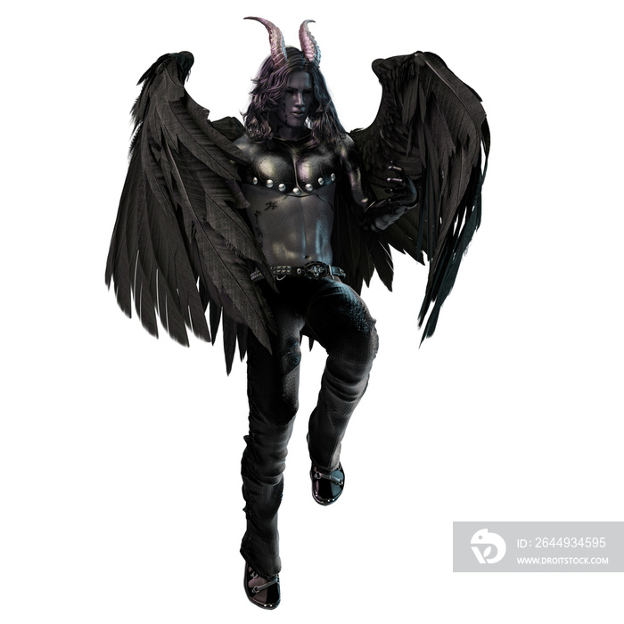 3D Illustration, 3D Rendering, horned fallen angel demon with wings