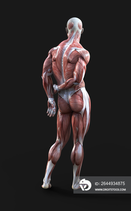 3D render of male figures pose with skin and muscle map on dark background with clipping path, Concept of between gods pose.