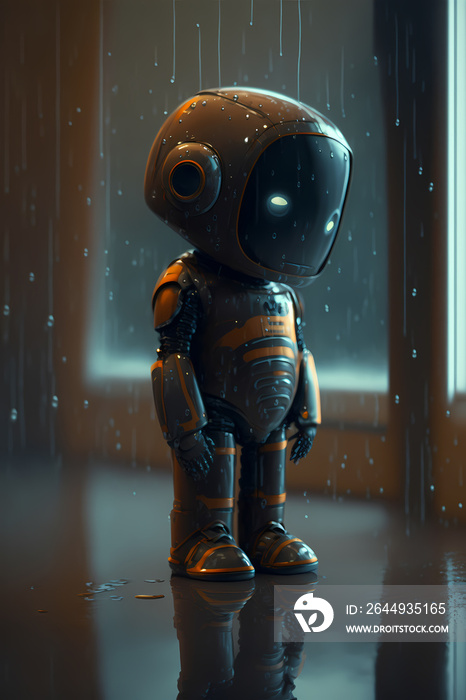 Little robot under the rain