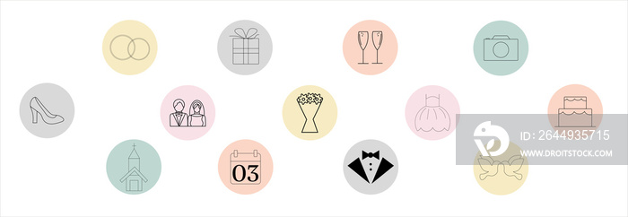 PNG Set wedding icon. Stories icons set.