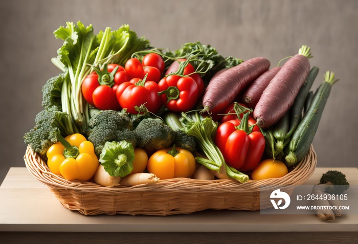 A basket of vegetables on a table