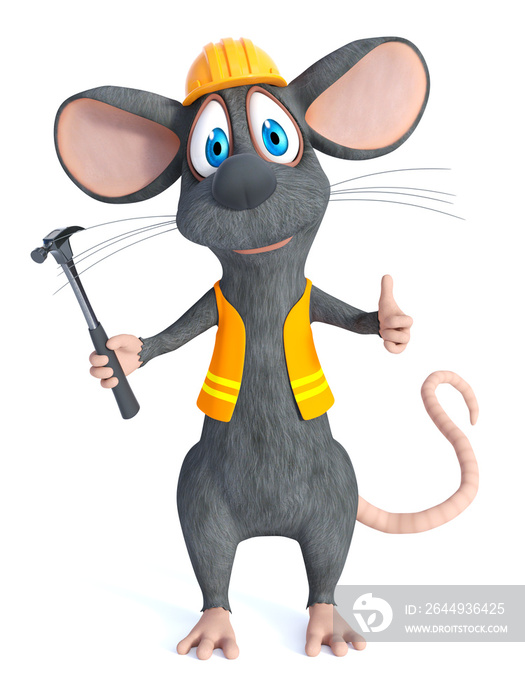 3D rendering of a cartoon mouse construction worker.