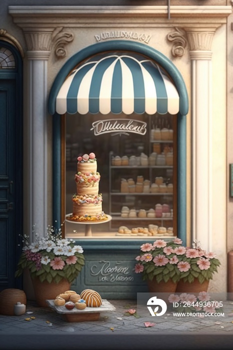A beautiful retro style sweet bakery from the outside looking in