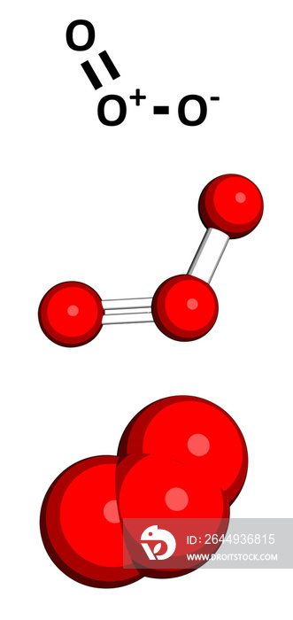 Ozone (trioxygen, O3) molecule, chemical structure