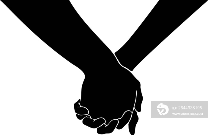 hands of a couple are holding each other, meaning the togetherness and affection. a silhouette illustration of hand relationship in a simple drawing.