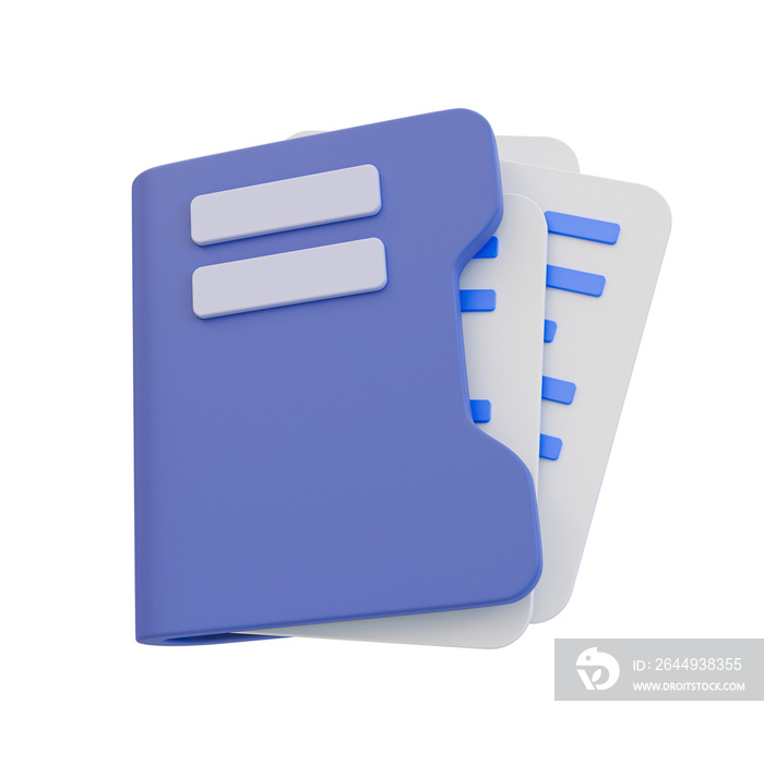 3d minimal document file icon. File archive. document folder with paperwork. 3d illustration.