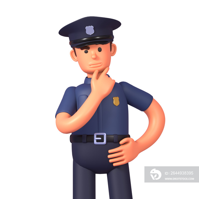 3d render of police officer thinking, making decision, contemplating