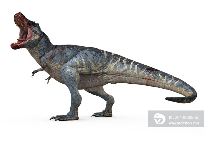 T-Rex, Tyrannosaurus rex, Big roar with blood, 3D-Rendering