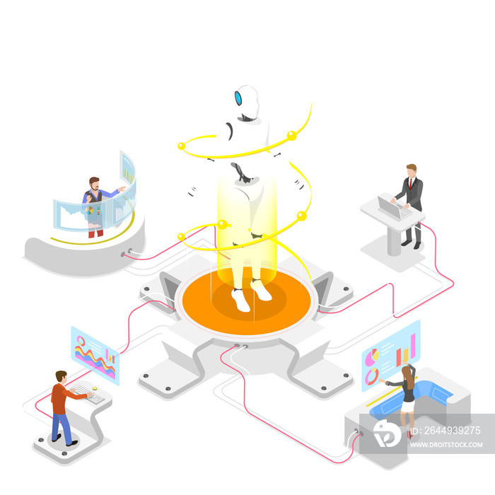 Flat isometric  concept of AI development.