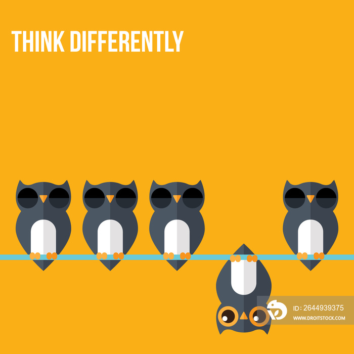 Think differently - Being different, standing out from the crowd -The graphic of owl also represents the concept of individuality , confidence, uniqueness, innovation, creativity.