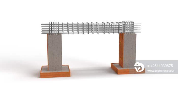 3d columns rendering, concrete columns under construction. column shuttering. rod in columns.