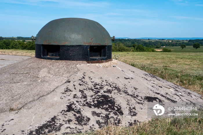 Gun turrets of bunker on the Maginot Line in Alsace, France