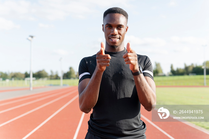 Portrait of athlete at running track