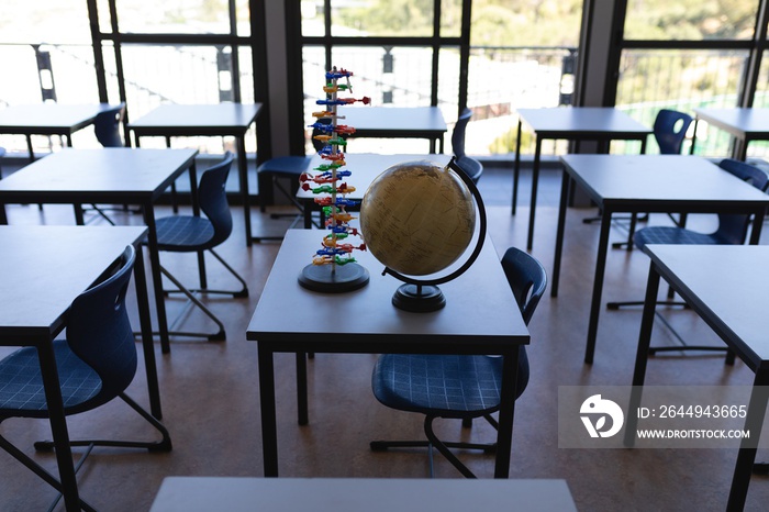 Globe and DNA model for children on a table